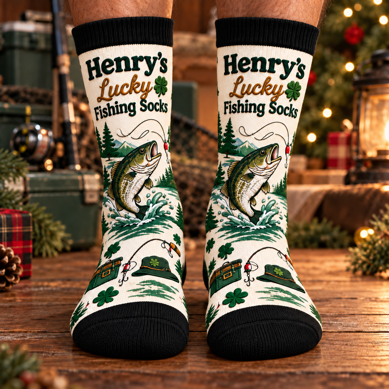 LuckyFishingSocksinCozyHolidayCabin