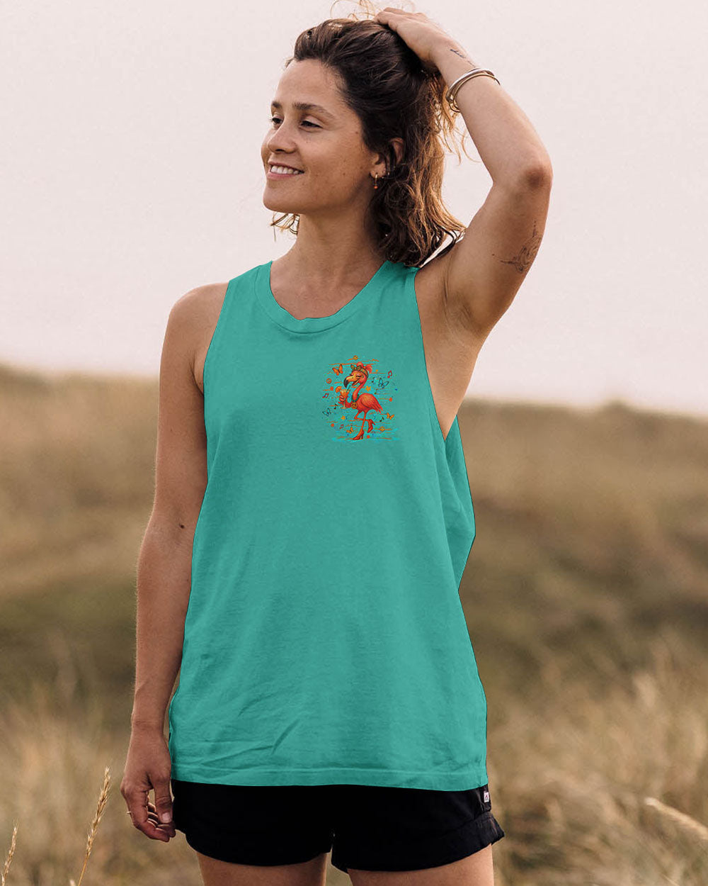 Make Today Flamazing Flamingo Fun Drink Graphic Tee with Music _26 Peace Design for Women AOP Shirt _13_ CZ0HW