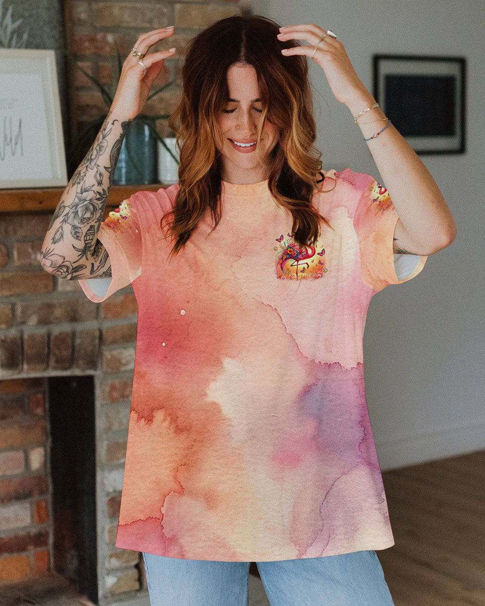 Make Today Flamazing Flamingo Pink Boho Tie Dye AOP Shirts _12_ uudQc