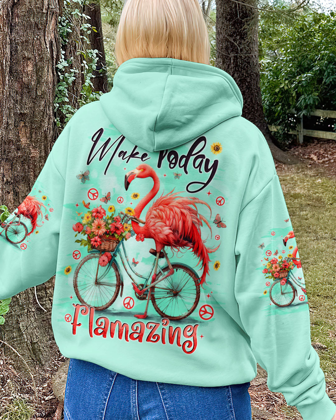 Make Today Flamazing Flamingo on Bicycle with Flower Graphic for Women AOP Shirts _7_ VBlvV