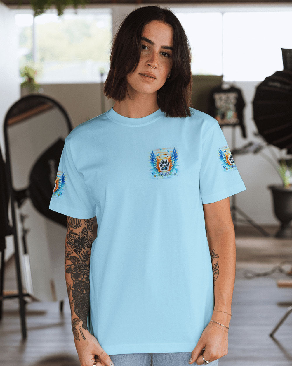 My Angel Has Paws Blue Wings Paw Pet Loss Remembrance AOP Shirts _13_ Zblus