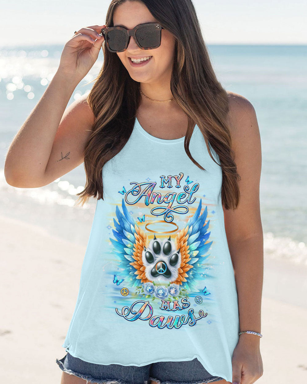My Angel Has Paws Blue Wings Paw Pet Loss Remembrance AOP Shirts _9_ YzsuG