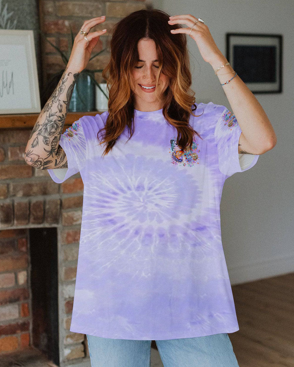 Never be Afraid of Change Purple Floral Butterfly Tie Dye AOP Shirts _9_ bzu3i