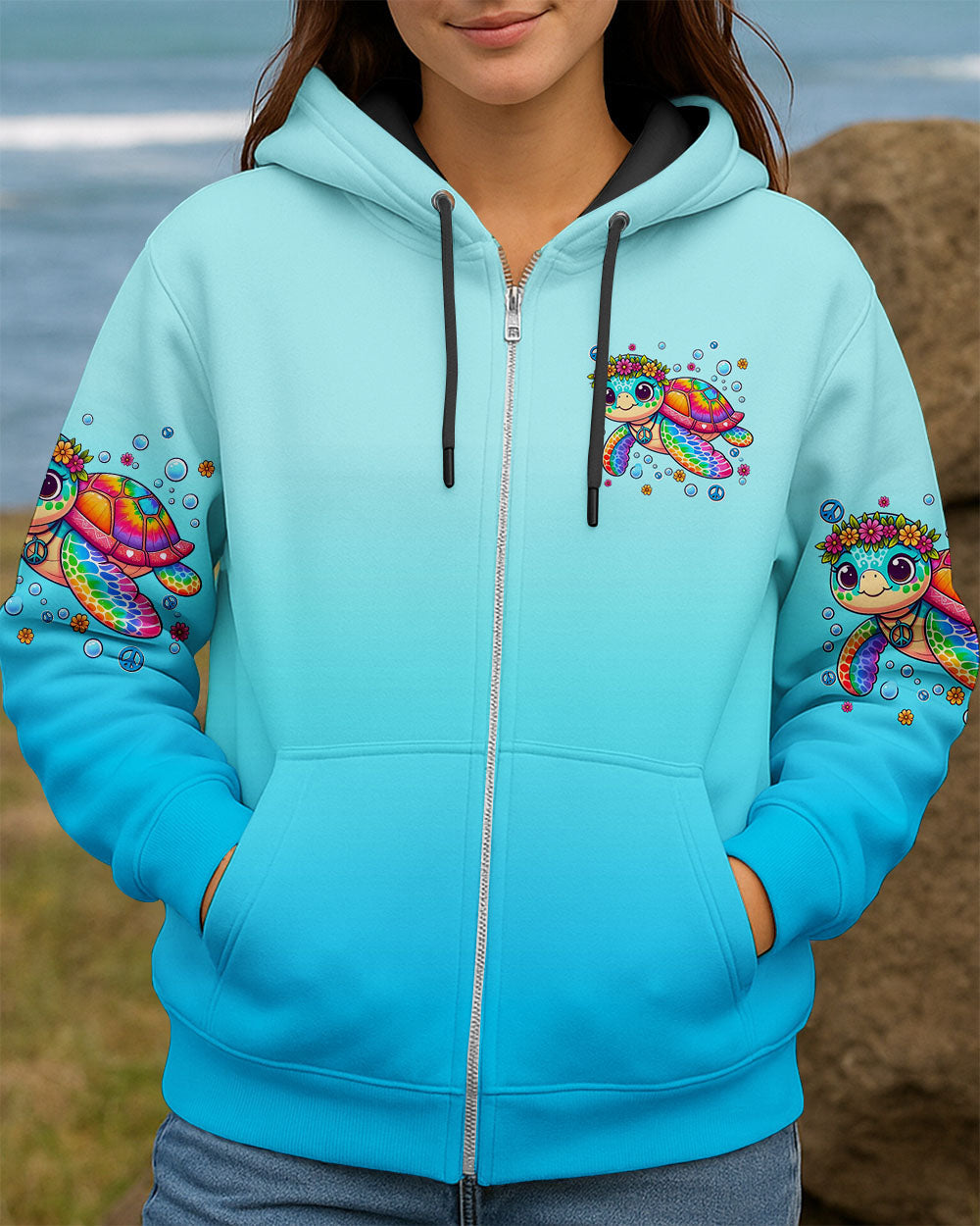 Not All Who Wander Are Lost Cute Turtle Rainbow _26 Peace Sign Hippie Design AOP Shirts _8_ rsJYm