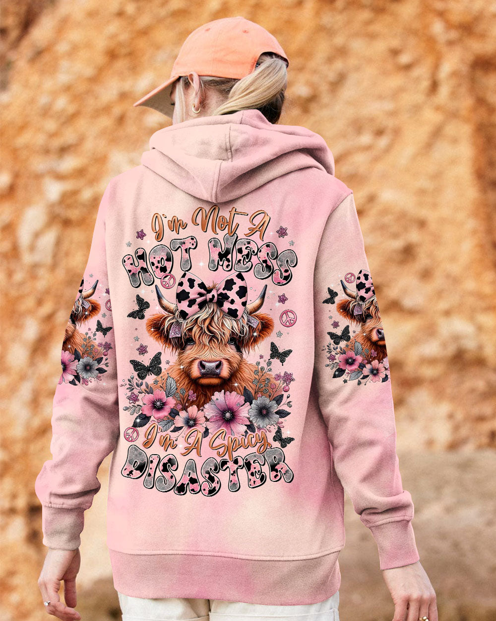 Not a Hot Mess Im A Spicy Disaster Cute Cow Design with Flowers _26 Butterflies AOP Shirts _15_ aVX5B