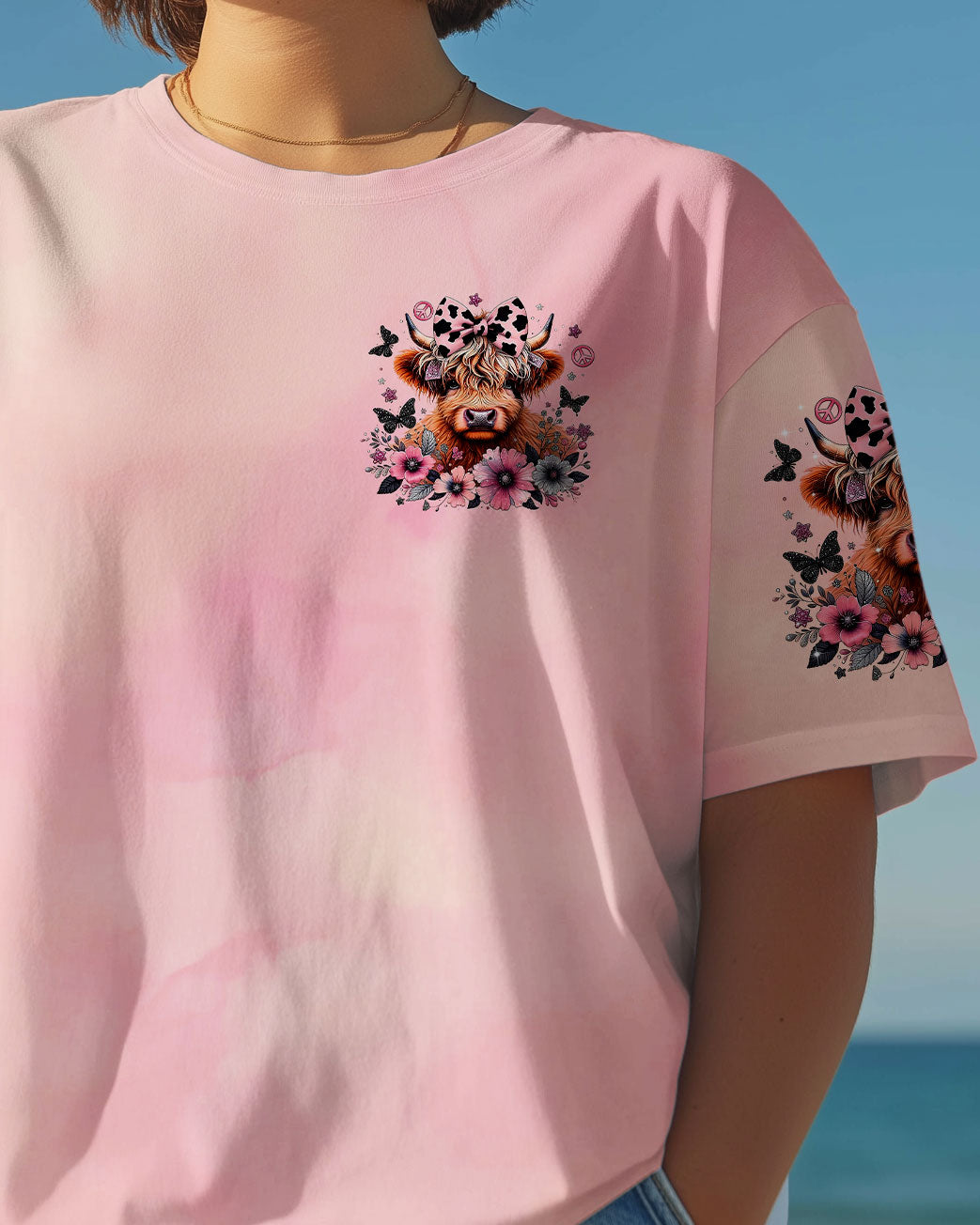 Not a Hot Mess Im A Spicy Disaster Cute Cow Design with Flowers _26 Butterflies AOP Shirts _16_ gcUVK