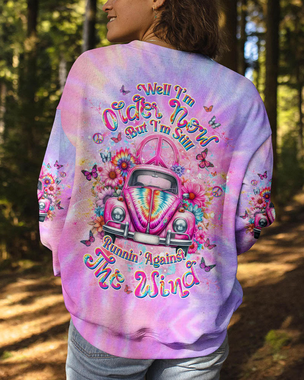Older Now But I_E2_80_99m Still Runnin_E2_80_99 Against the Wind Pink Tie Dye Hippie Retro Car AOP Shirts _10_ FHbKx