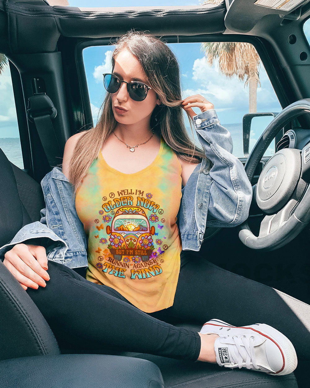 Older Now But I_E2_80_99m Still Runnin_E2_80_99 Against the Wind Yellow Tie Dye Hippie Van AOP Shirts _6_ yLV0X