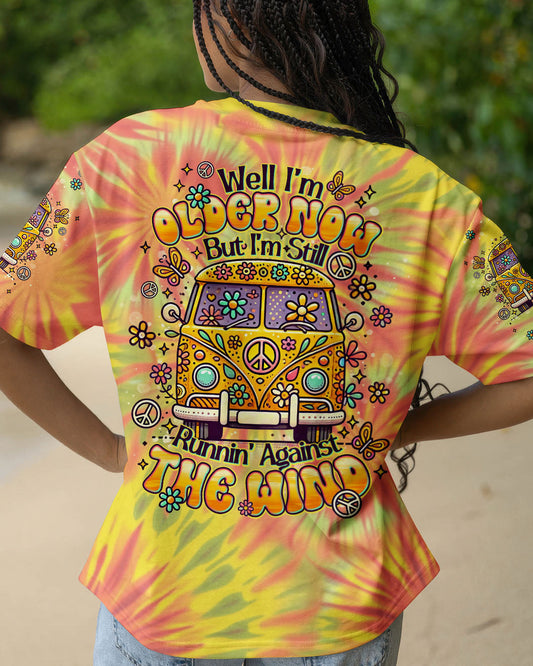 Older Now But I_E2_80_99m Still Runnin_E2_80_99 Against the Wind Yellow Tie Dye Hippie Van Design AOP Shirts _1_ 3ccDY