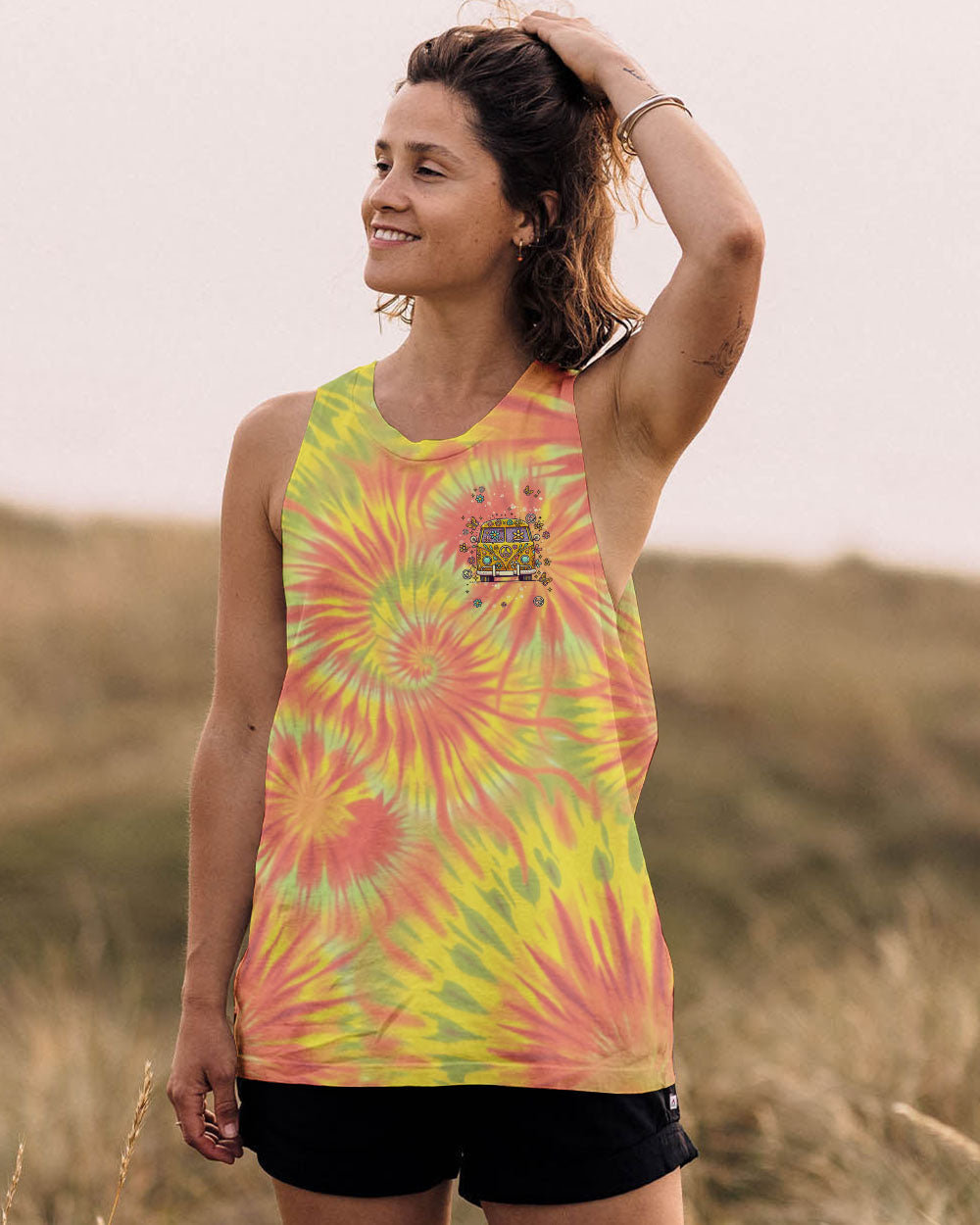 Older Now But I_E2_80_99m Still Runnin_E2_80_99 Against the Wind Yellow Tie Dye Hippie Van Design AOP Shirts _4_ OvMWK