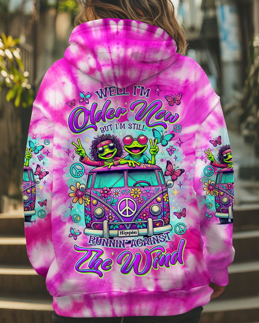 Older Now But Im Still Running Against The Wind Tie Dye Funny Hippie Frog Van AOP Shirts _1_ lGxxi