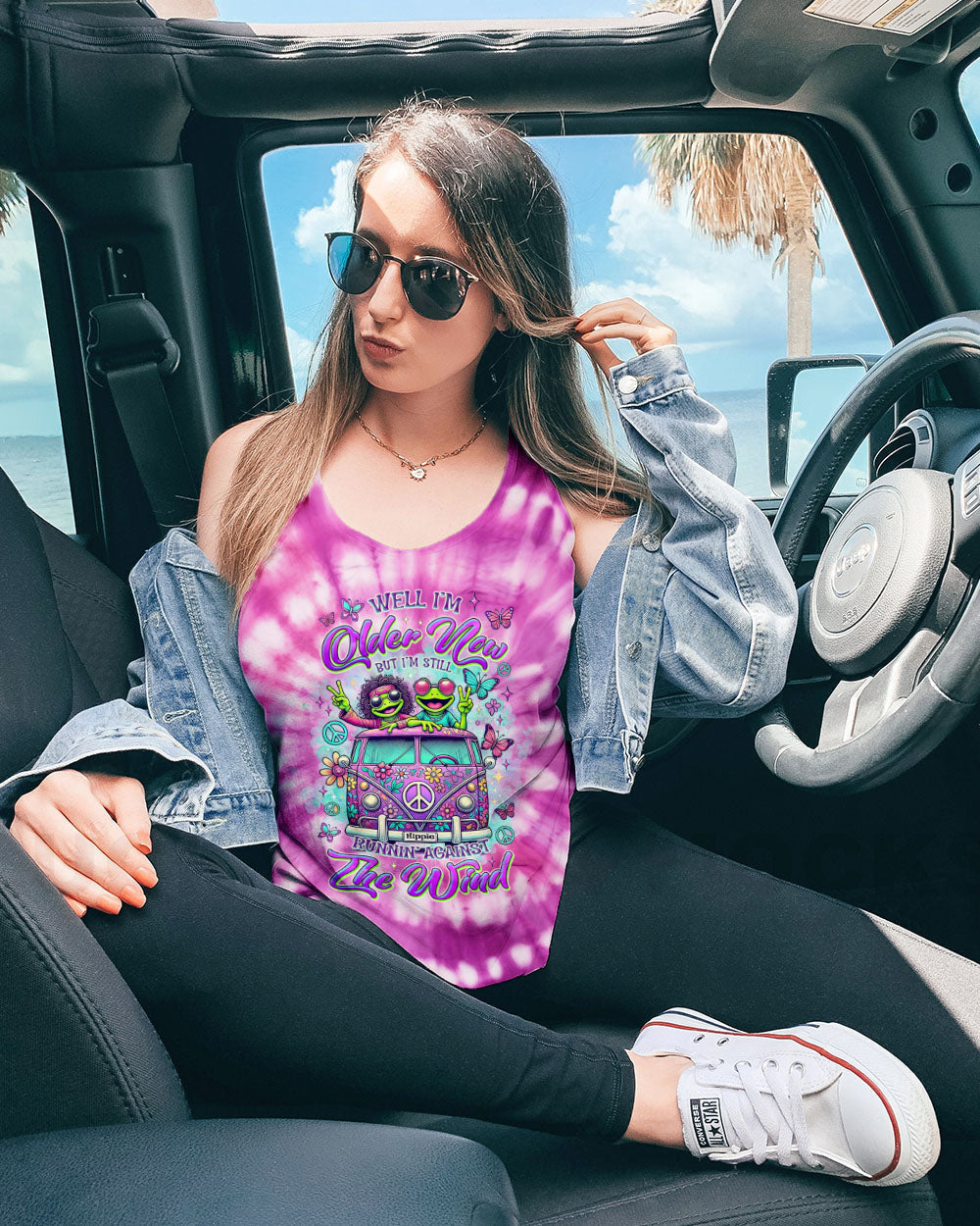 Older Now But Im Still Running Against The Wind Tie Dye Funny Hippie Frog Van AOP Shirts _5_ omyUl