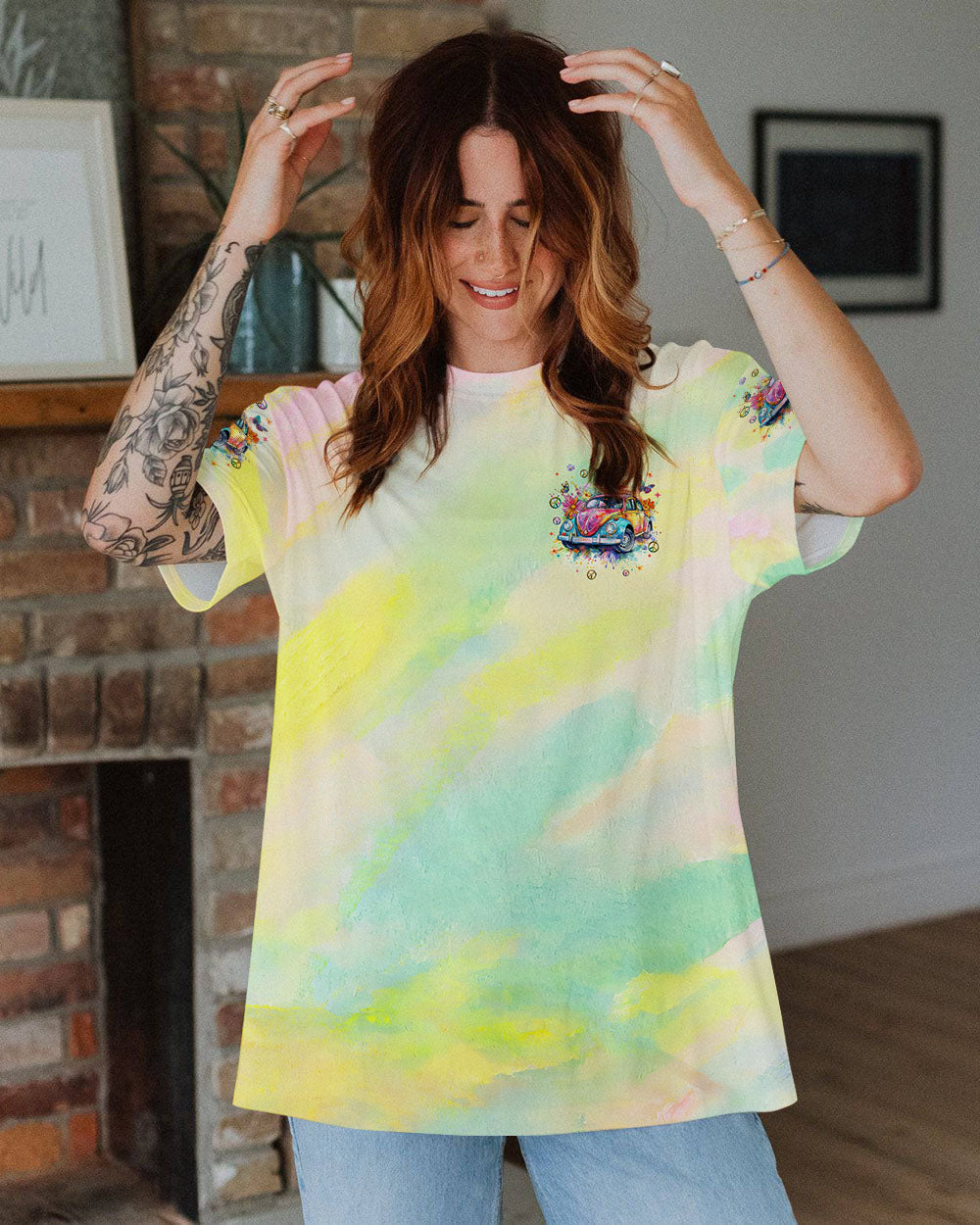 Older Now But Im Still Running Against the Wind Retro VW Beetle Tie Dye AOP Shirts _9_ y3vnl