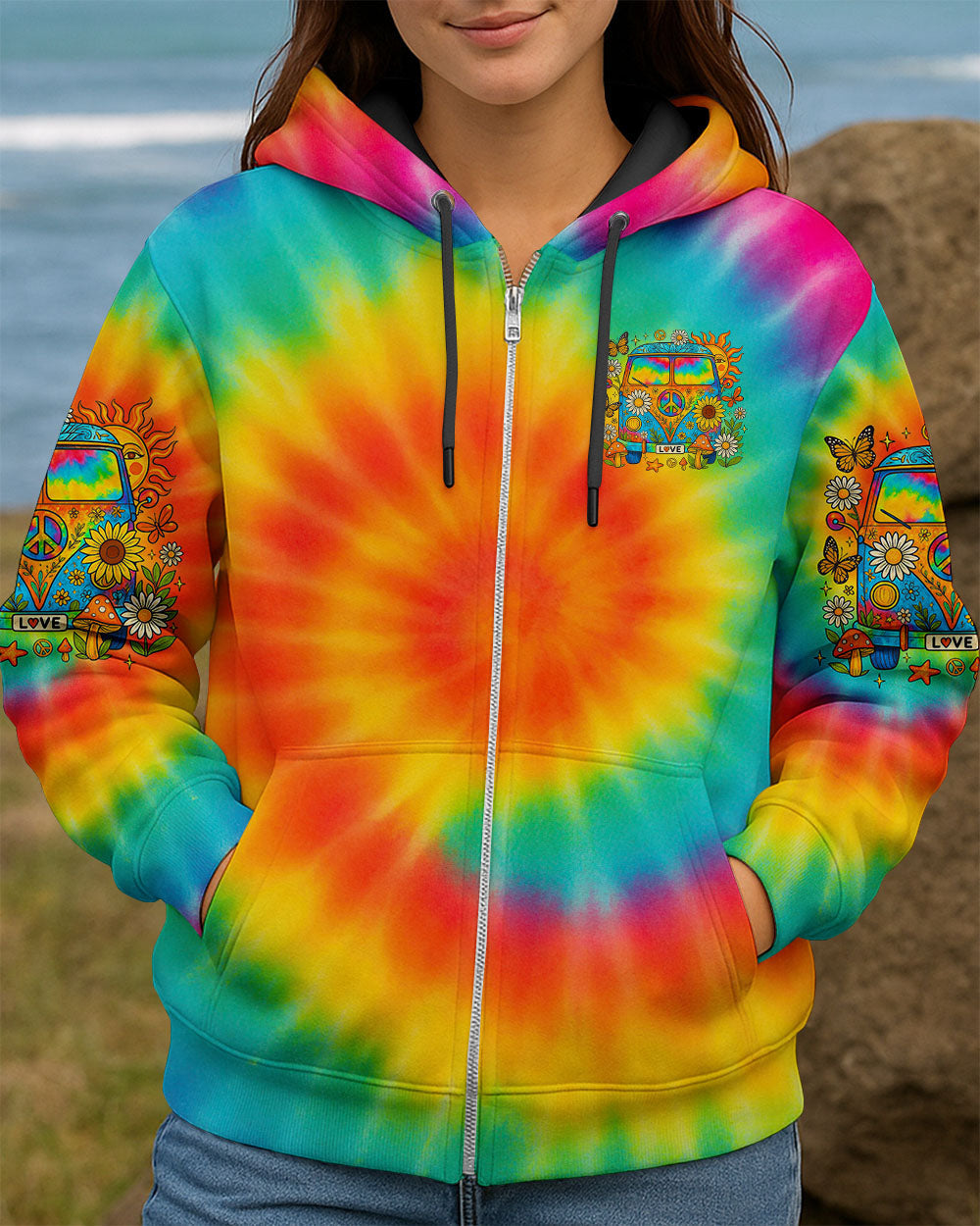Older Now But Still Running Against The Wind Tie Dye VW Van Peace _26 Love Design AOP Shirts _8_ Od0xB