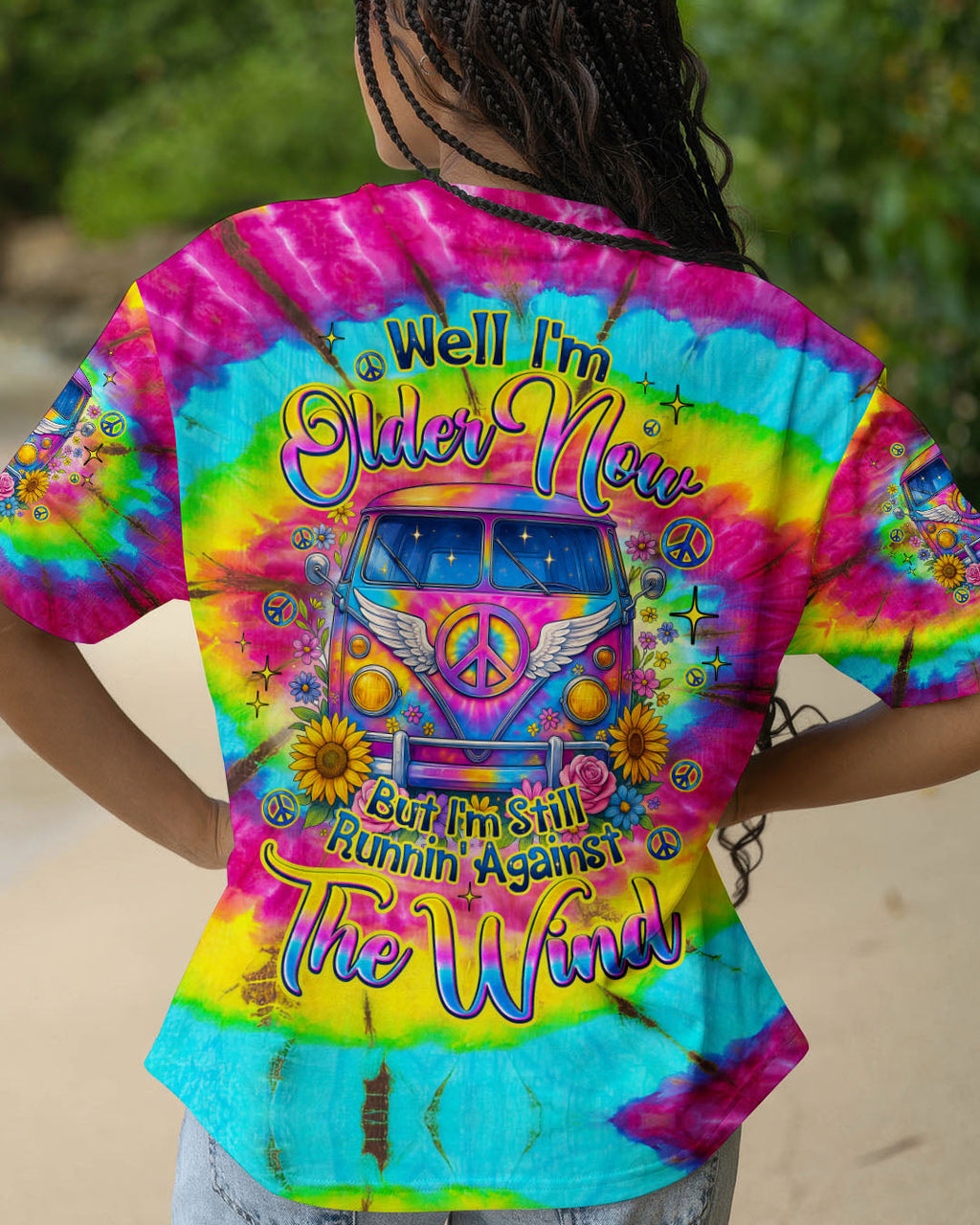 Older Now But Still Running Tie Dye Peace Sign VW Van Peace _26 Sunflowers AOP Shirts _1_ nPCXB