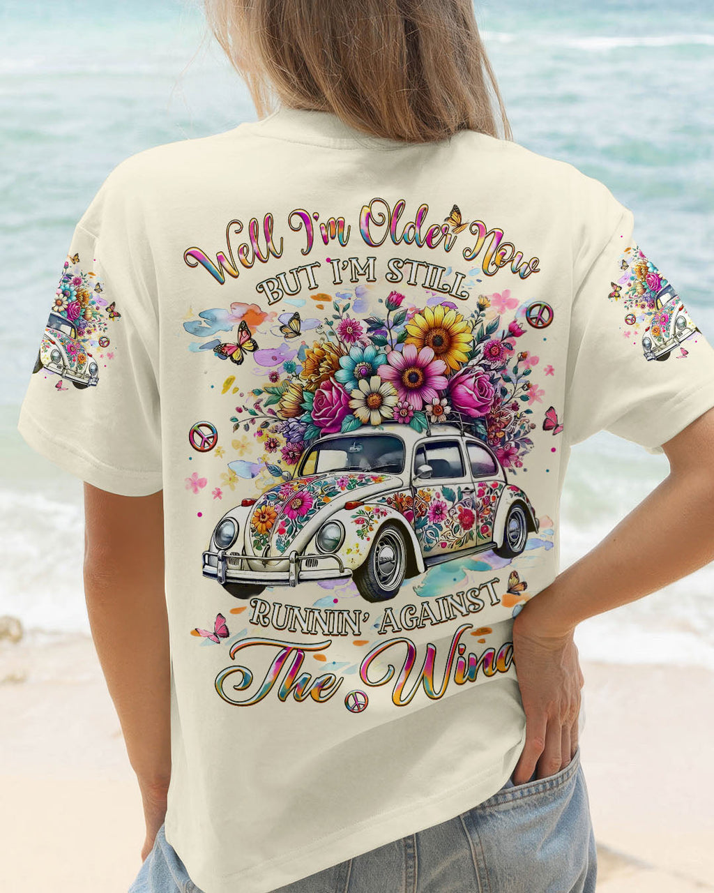 Older Now Still Runnin Against the Wind Floral Hippie Car Graphic for Women AOP Shirts _1_ n01di