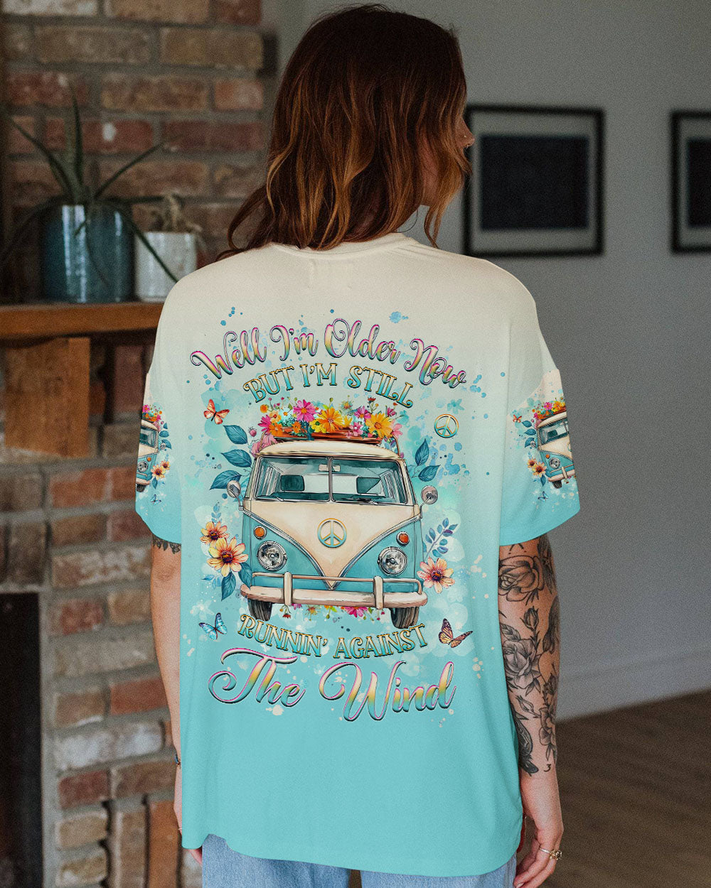 Older Now Still Runnin Against the Wind Retro Flowers Hippie Van AOP Shirts _10_ uj6jo