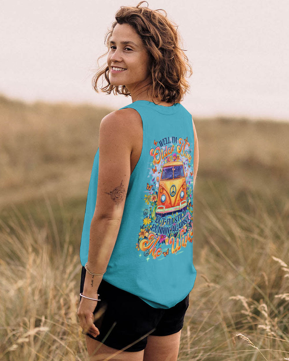 Older Now Still Runnin Hippie Van Peace Bus Floral Graphic AOP Shirts _15_ xJwLT
