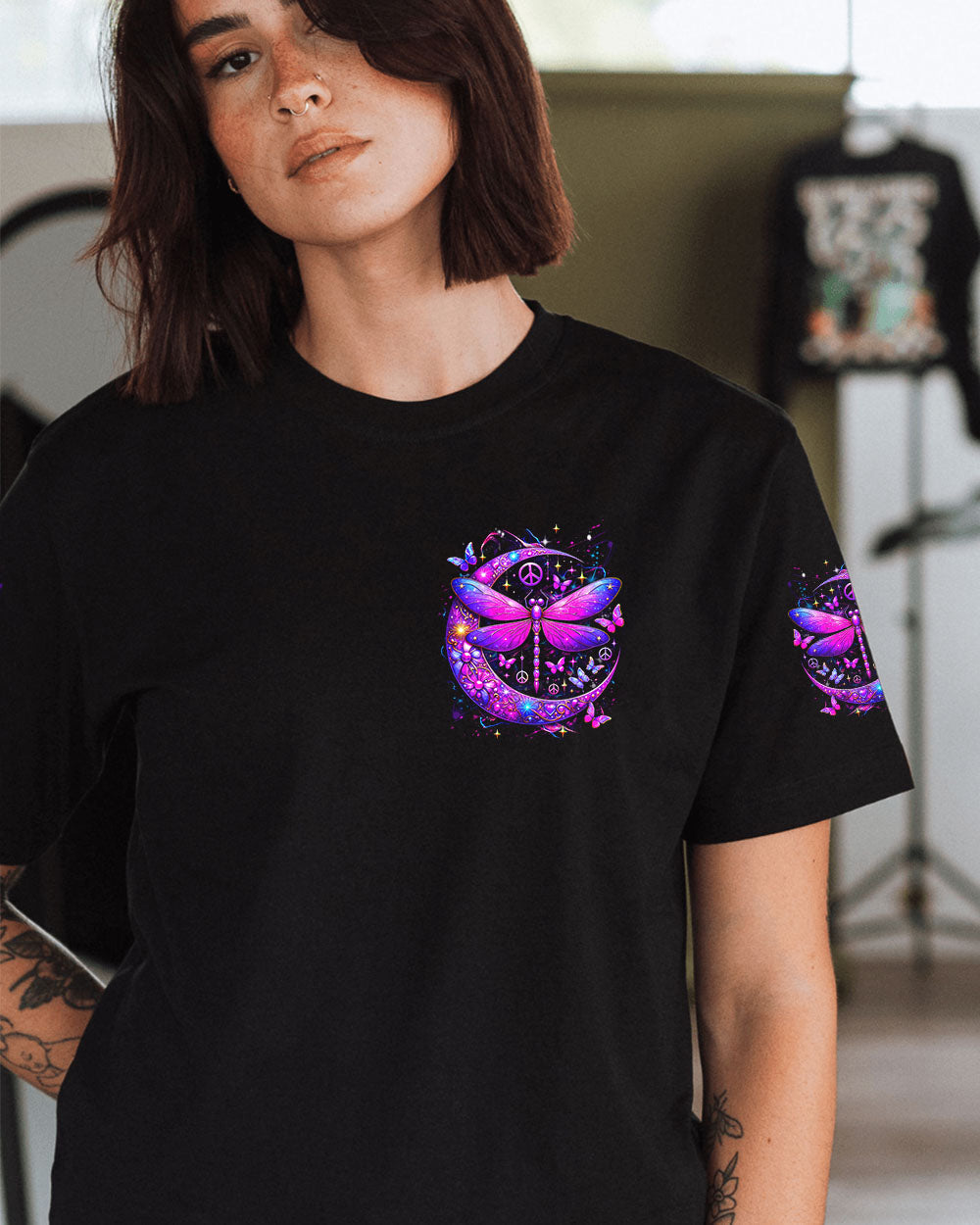 Older Now Still Runnin Purple Peaceful Moon and Dragonfly Graphic AOP Shirts _2_ ejklM