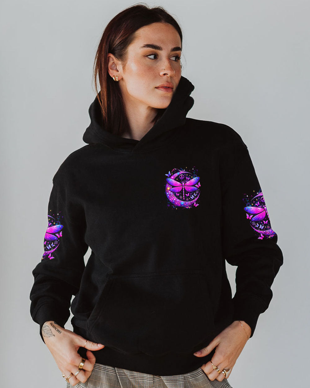 Older Now Still Runnin Purple Peaceful Moon and Dragonfly Graphic AOP Shirts _6_ wLqxY