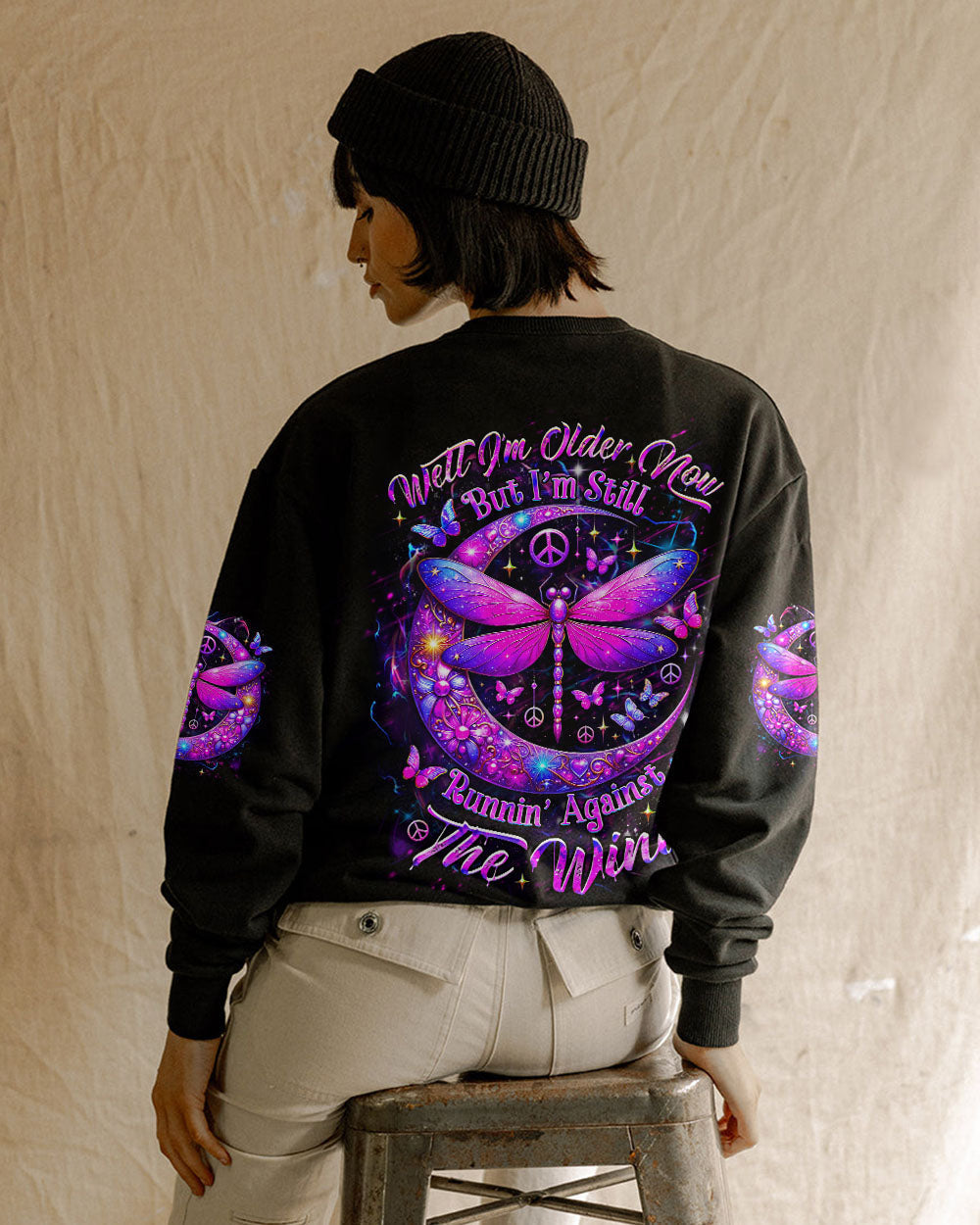Older Now Still Runnin Purple Peaceful Moon and Dragonfly Graphic AOP Shirts _9_ SLiLW