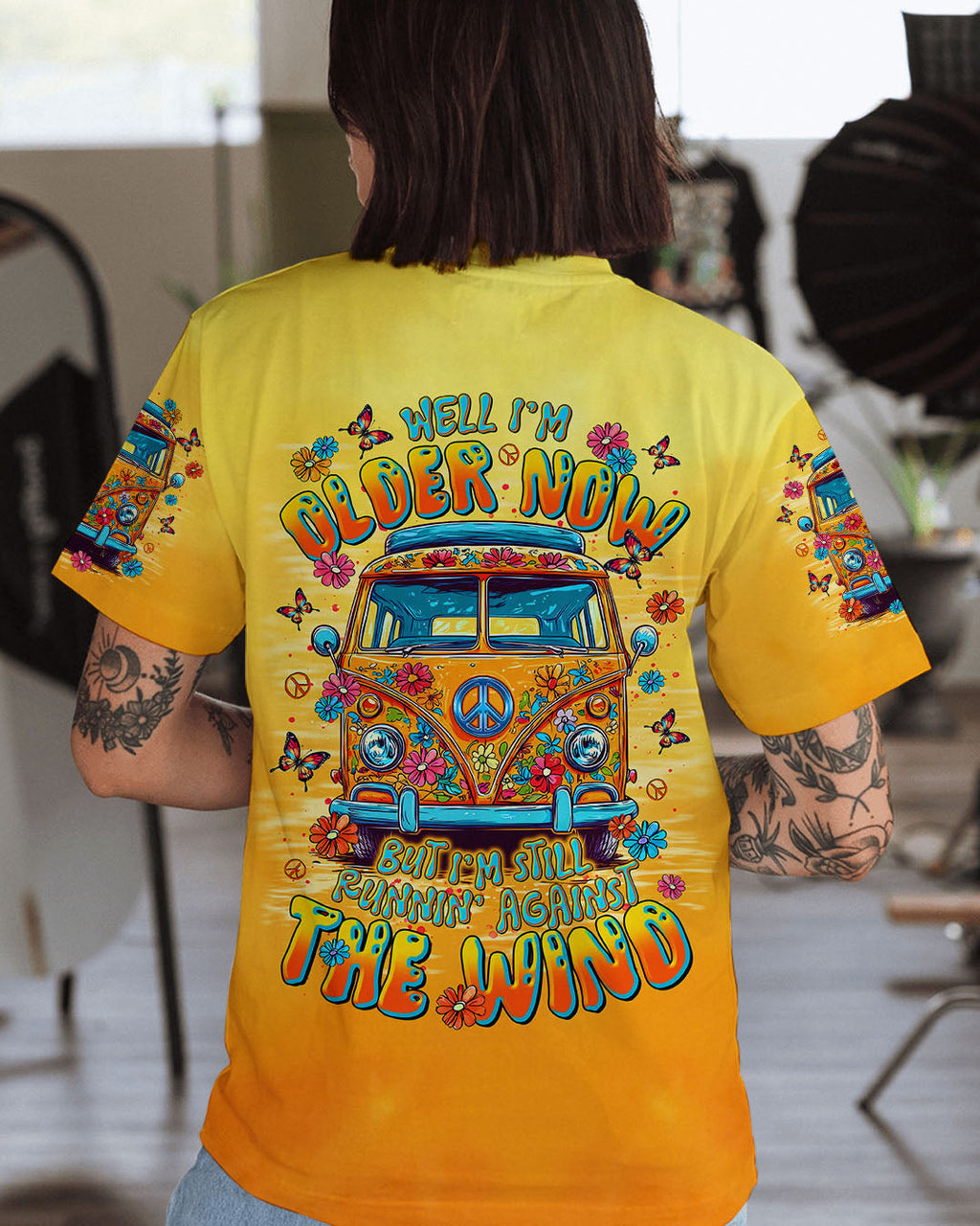 Older Now Still Runnin_E2_80_99 Against the Wind Peace _26 Flowers VW Hippie Bus AOP Shirts _1_ o2rZB