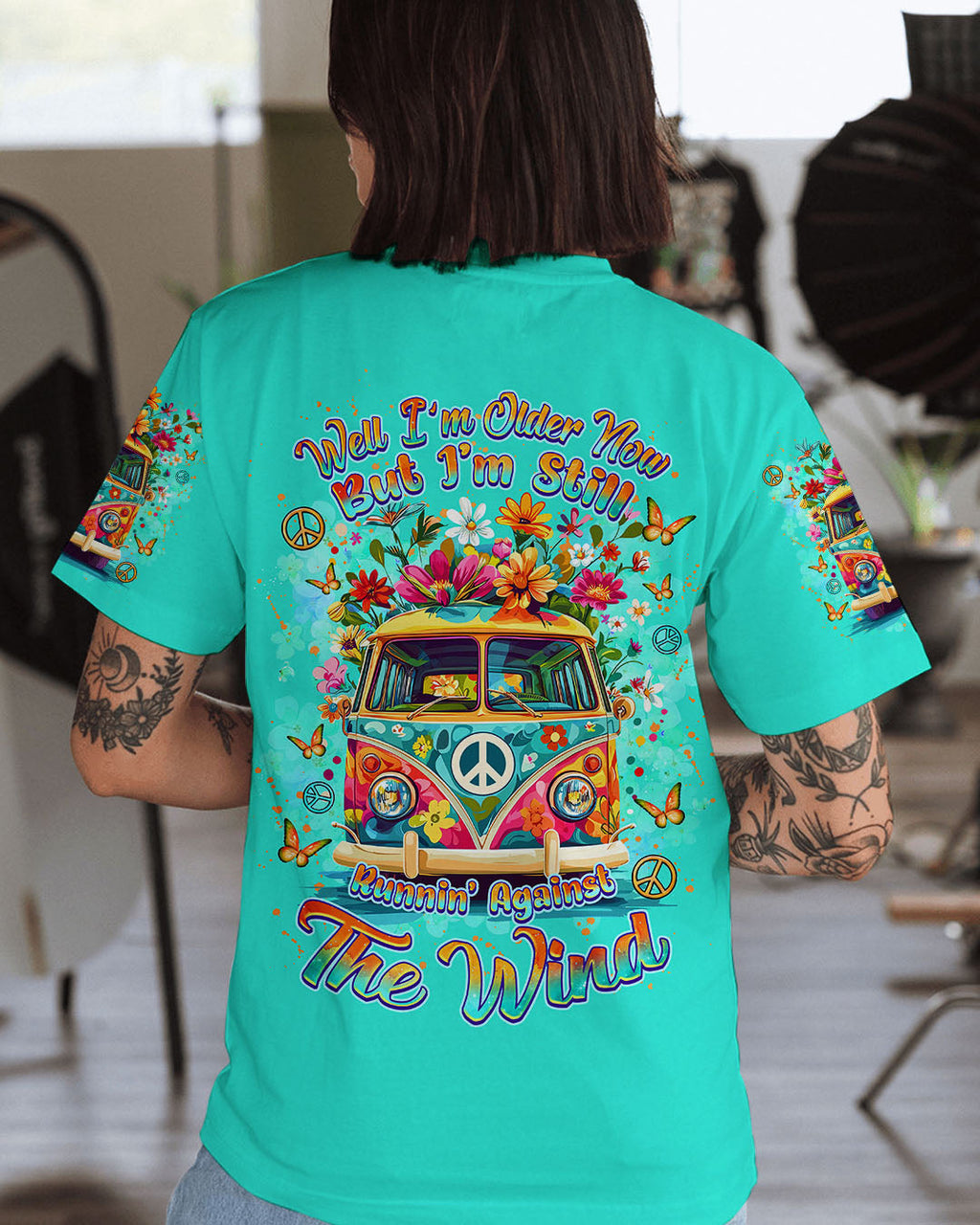 Older Now Still Runnin_E2_80_99 Against the Wind Retro Hippie Van Floral Peace AOP Shirts _1_ 0v5Ww