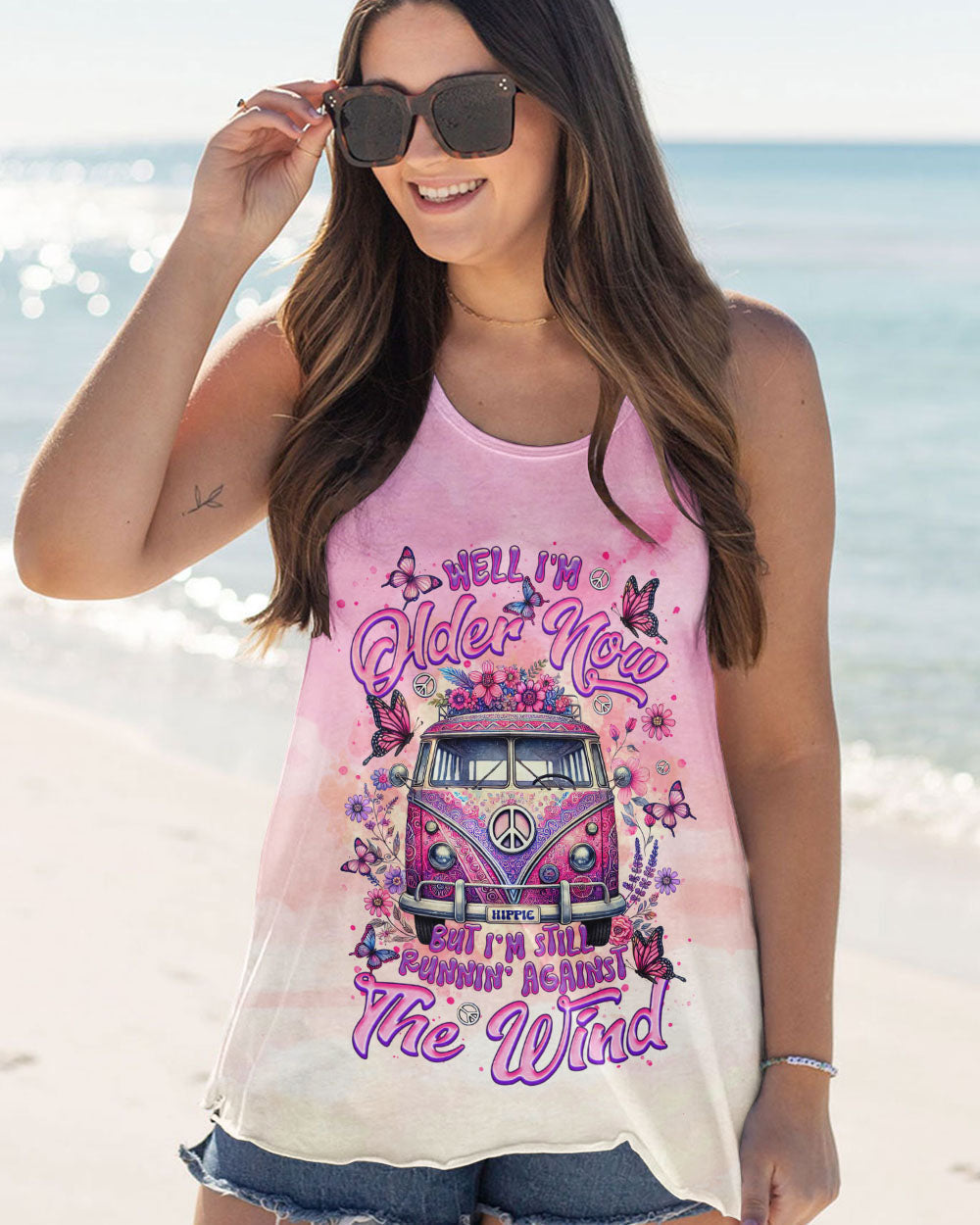 Older Now but I still Runnin Against the Wind Tie Dye Pink Vintage Hippie Van AOP Shirts _2_ h7OV9