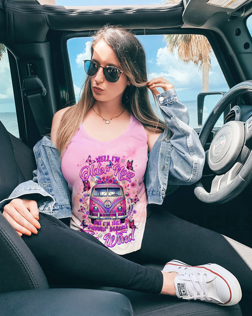 Older Now but I still Runnin Against the Wind Tie Dye Pink Vintage Hippie Van AOP Shirts _9_ VQ7kT