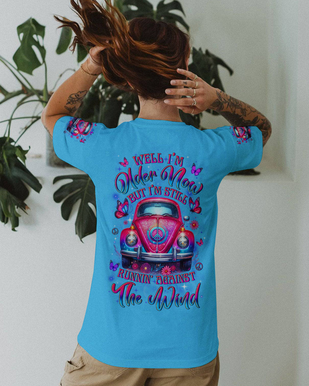 Older Now but Still Runnin Against the Wind Retro Pink VW Bug and Butterfly AOP Shirts _10_ 2url8