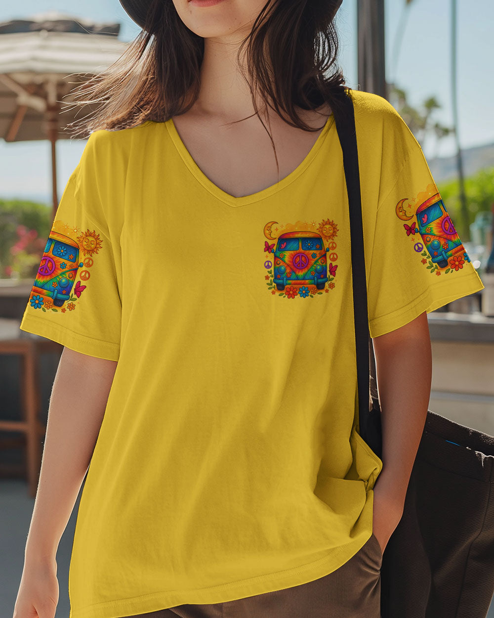 On a Dark Desert Highway Cool Wind in My Hair Hippie Peace Van Retro Tee for Women AOP Shirts _4_ owtyh