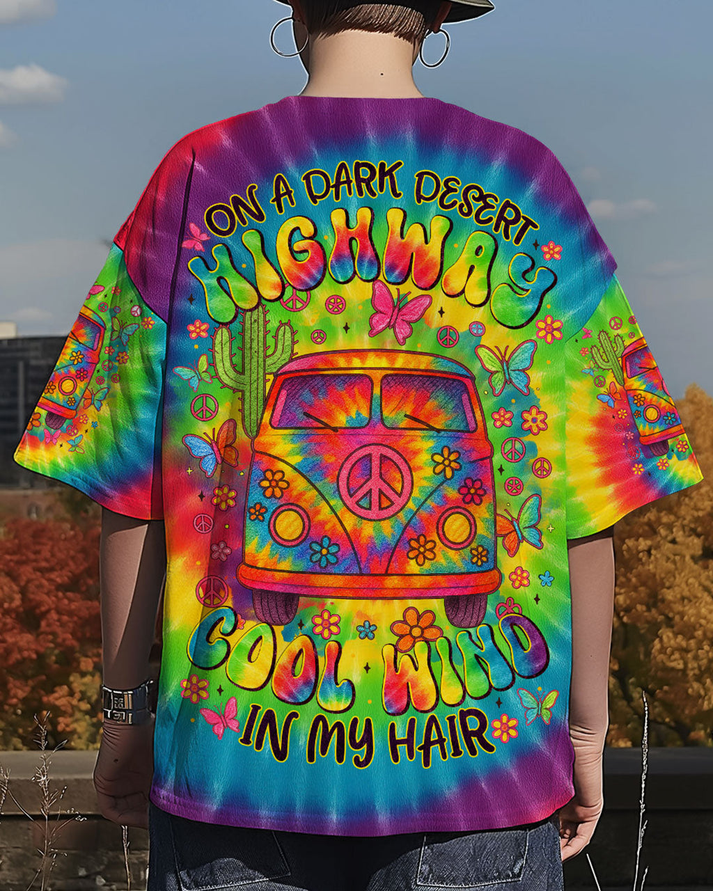 On a Dark Desert Highway Cool Wind in My Hair Tie Dye Peace Van AOP Shirts _1_ B0tDY