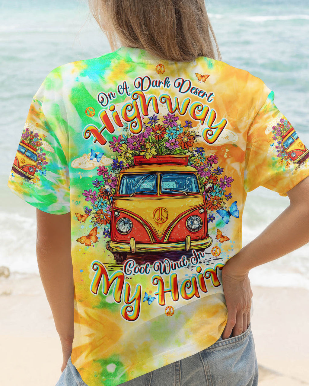 On a Dark Desert Highway Cool Wind in My Hair Tie Dye Retro Hippie Van AOP Shirts _1_ RiNMb