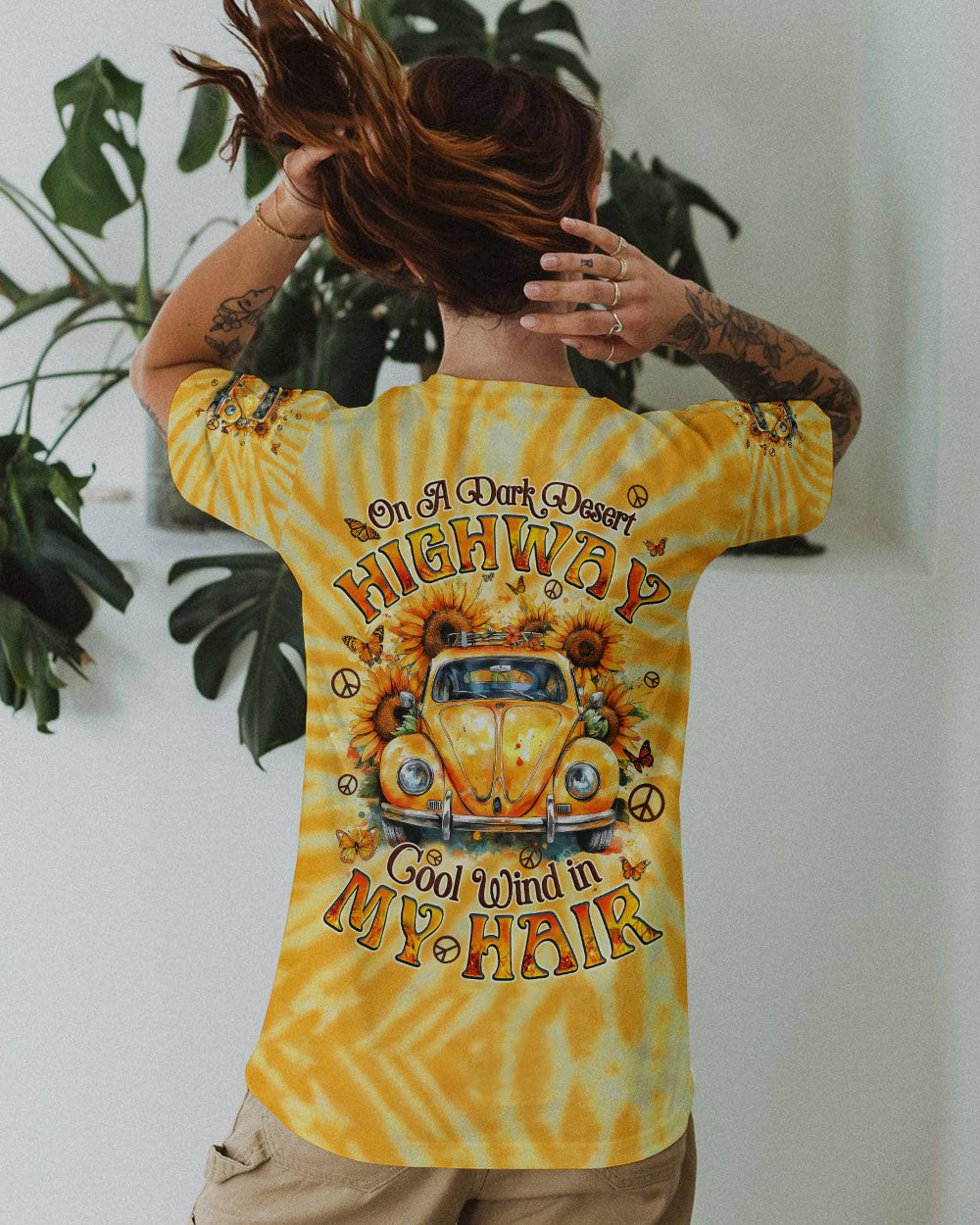 On a Desert Highway Cool Wind in My Hair VW Beetle Yellow Tie Dye AOP Shirts _11_ unp3u