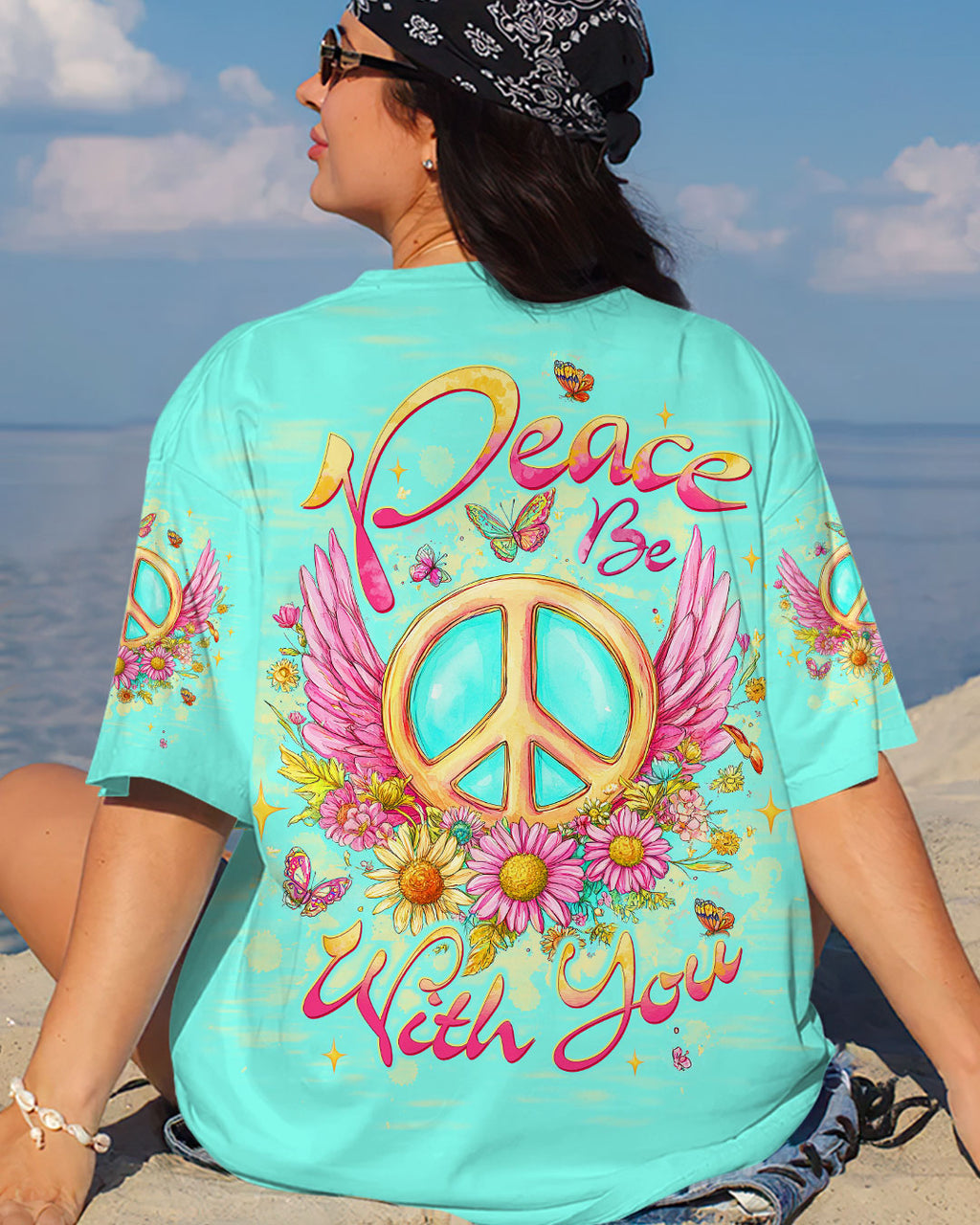 Peace Be With You Winged Peace Sign and Daisy Hippie Style AOP Shirts _1_ MuRVM