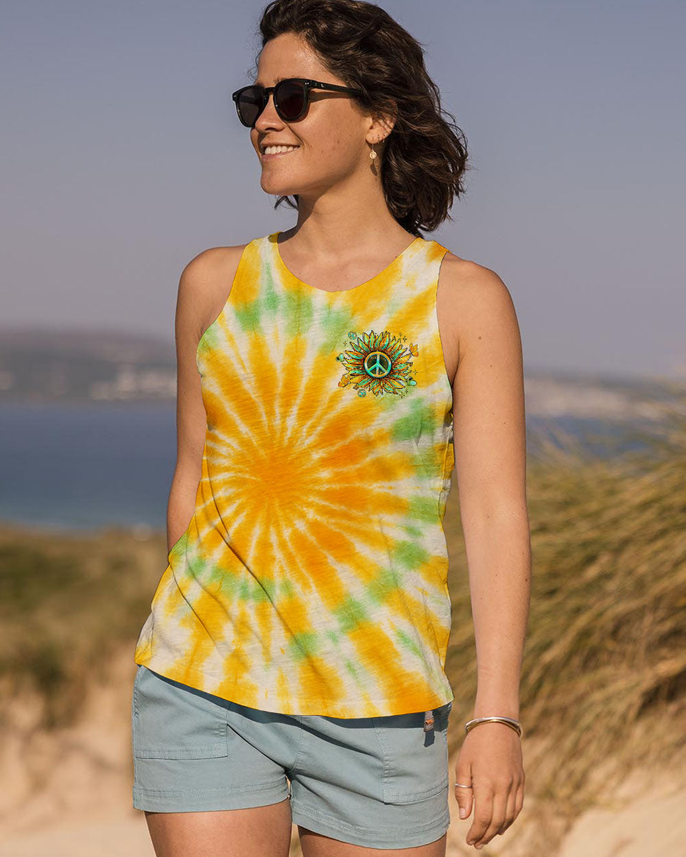 Peace Yall Sunflower Tie Dye Boho Style with Retro Vibes and Hippie Peace Sign AOP Shirts _10_ hd2mt