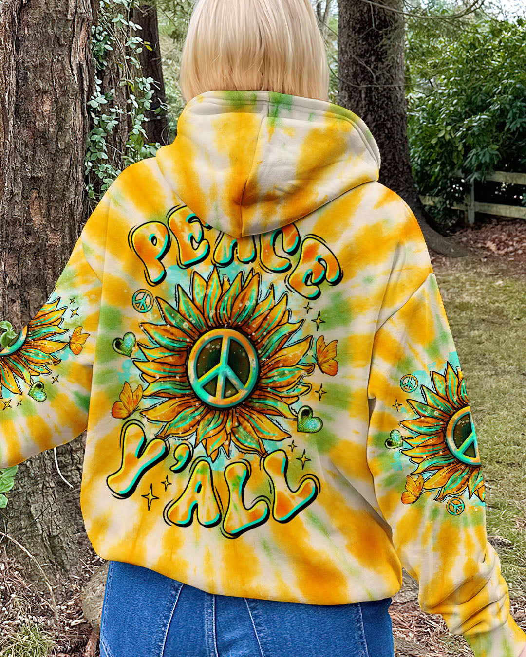 Peace Yall Sunflower Tie Dye Boho Style with Retro Vibes and Hippie Peace Sign AOP Shirts _14_ LYlJd