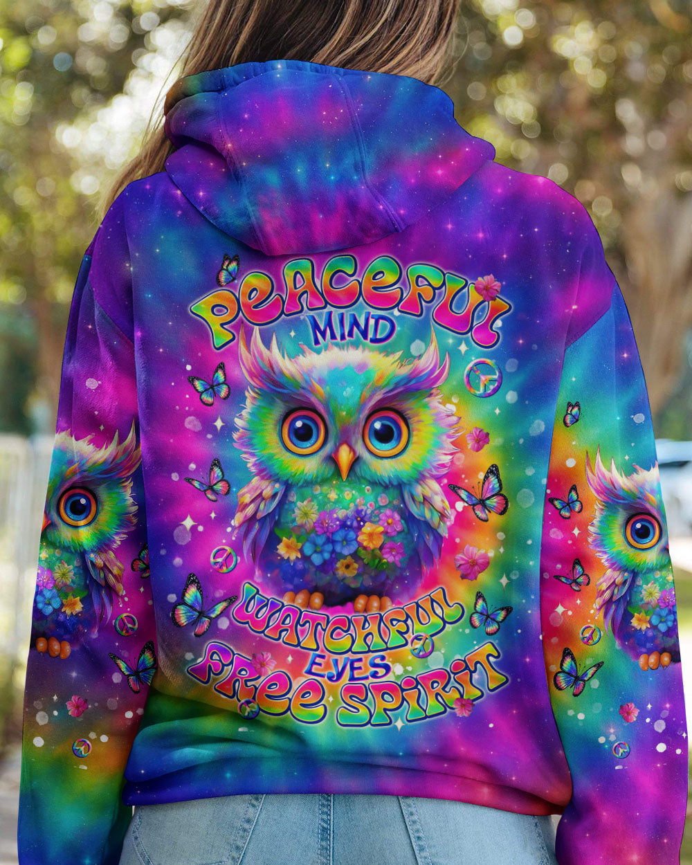 Peaceful Mind Watchful Eyes Owl Colorful Free Spirit Tie Dye Design AOP Shirts _14_ qC15I