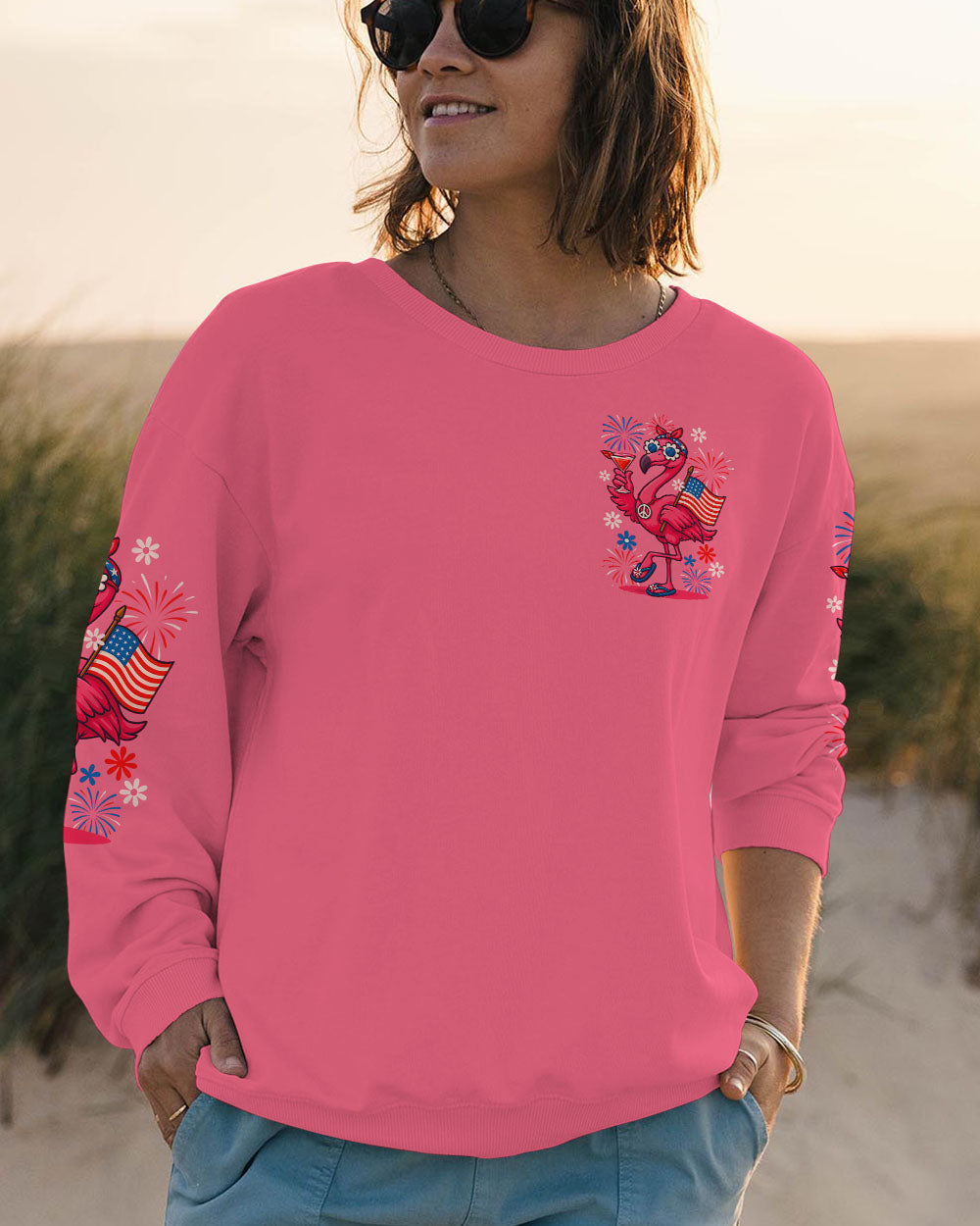 Pretty in Pink Flamingo Ready to Drink Funny Summer Tee for Women AOP Shirts _9_ alQpE