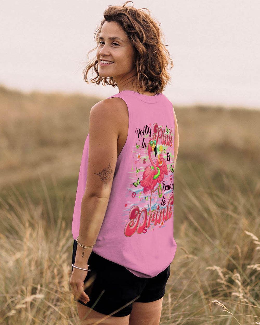 Pretty in Pink Flamingo Ready to Drink Vibrant Summer Tee for Women AOP Shirts _13_ lKgwI