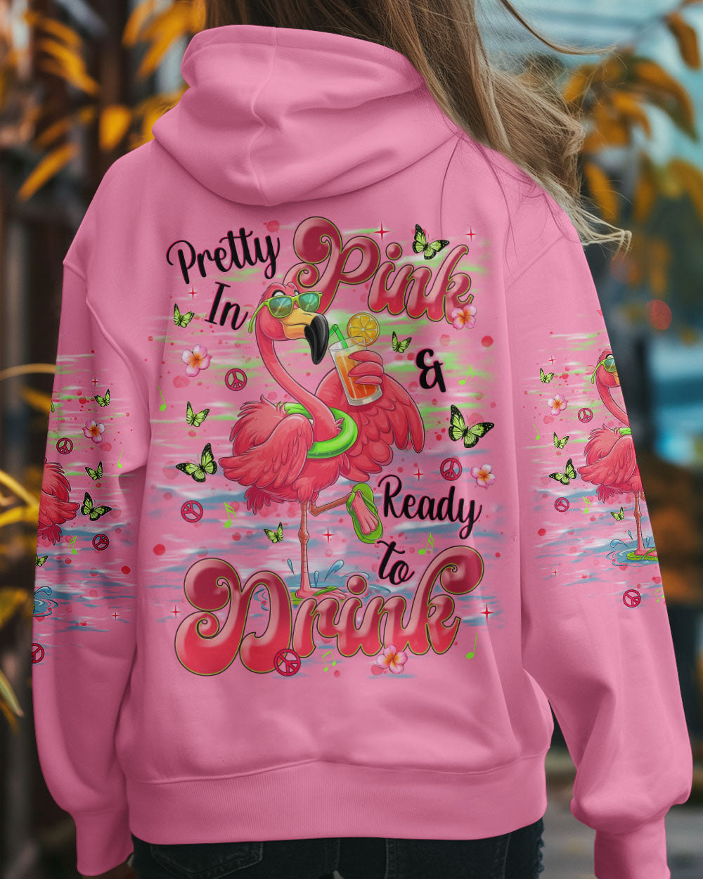 Pretty in Pink Flamingo Ready to Drink Vibrant Summer Tee for Women AOP Shirts _8_ e2YlZ