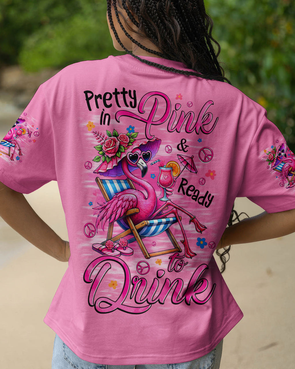 Pretty in Pink _26 Ready to Drink Chill Flamingo with Cocktail Summer Vibe AOP Shirts _1_ xT15H