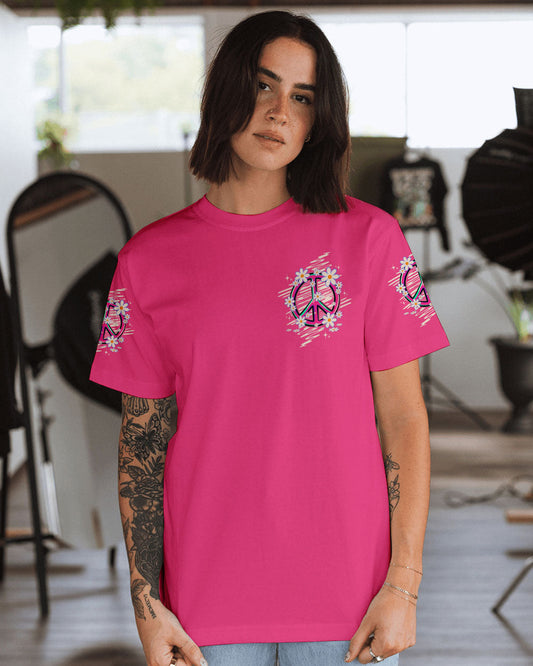 Pretty in Pink _26 Ready to Drink Cute Flamingo Peace Sign with Cocktail Hippie Vibe AOP Shirts _10_ qR3zB