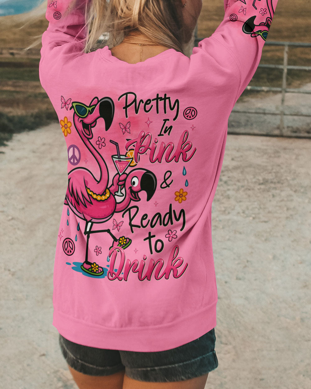 Pretty in Pink _26 Ready to Drink Flamingo in Cocktail Party Graphic for Women AOP Shirts _10_ QLmMv