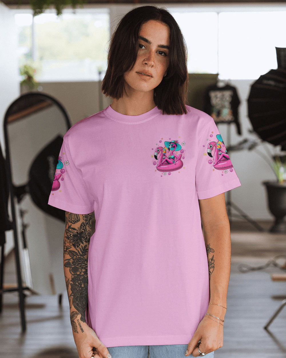 Pretty in Pink and Ready to Drink Funny Flamingo Cocktail Tropical AOP Shirts _2_ aorWl