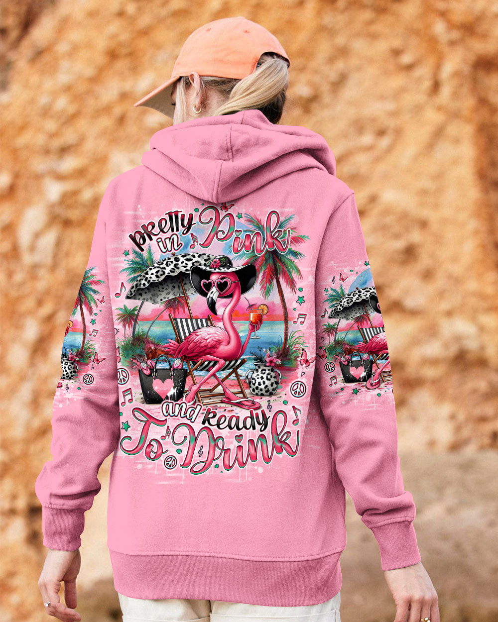 Pretty in Pink and Ready to Drink Pink Flamingo Beach Graphic Tee for Women AOP Shirts _2_ 82wTo