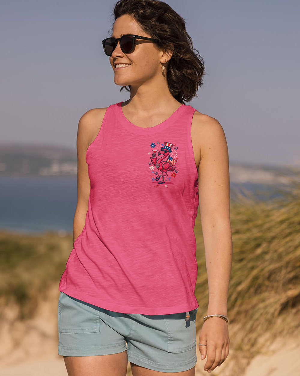 Proud to Be an Ameriflamingo Funny Patriotic Flamingo 4th of July Shirt for Women AOP Shirts _12_ uc9Ch