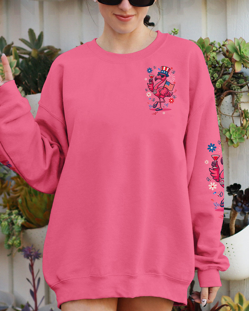 Proud to Be an Ameriflamingo Funny Patriotic Flamingo 4th of July Shirt for Women AOP Shirts _8_ Y2uif
