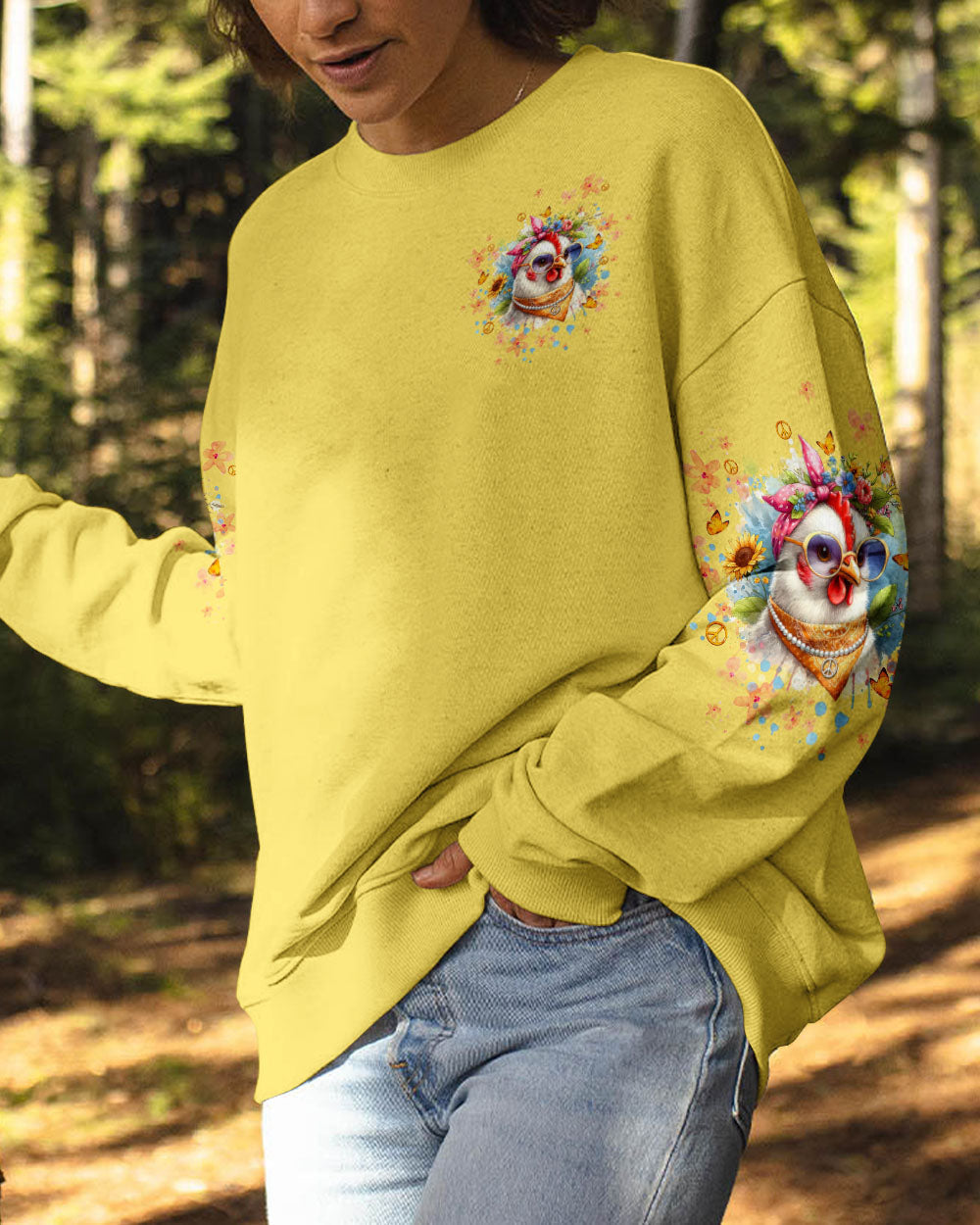 Rebel Chicken Funny Flower Crowned Hen with Sunglasses AOP Shirts _6_ HFgkN