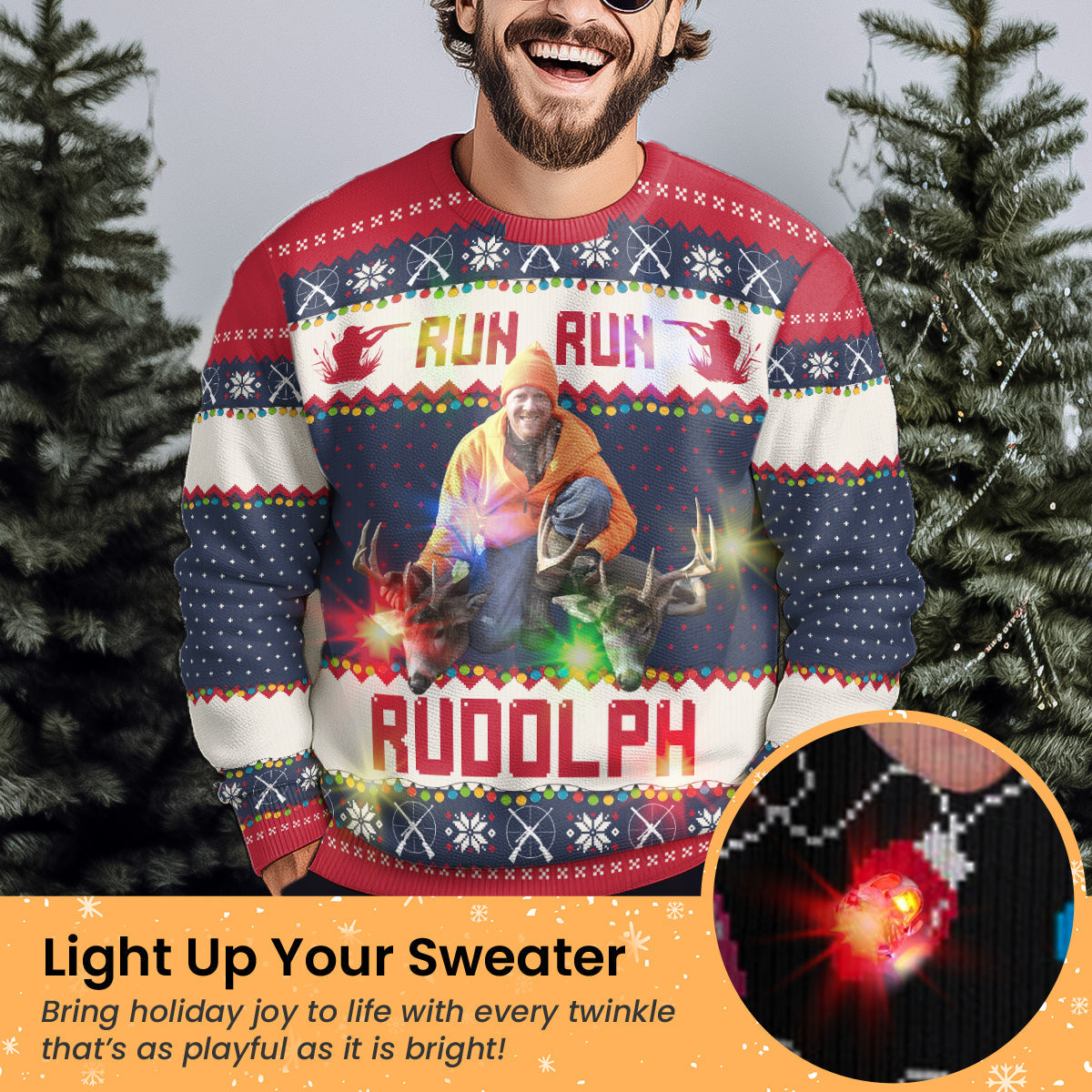 Run Run Rudolph Hunting Christmas Gifts For Dad_ Grandpa_ Husband Personalized Photo Ugly Sweater_2_572abffc b374 4358 a4b9 9e443cf386e3